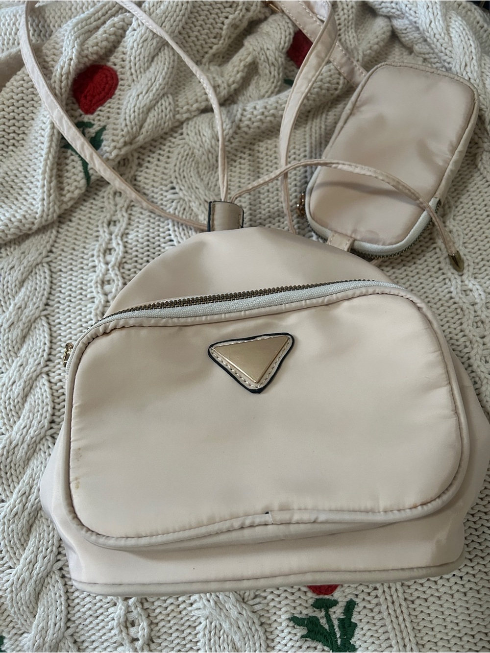 Cream Nylon Mini Crossbody Bag